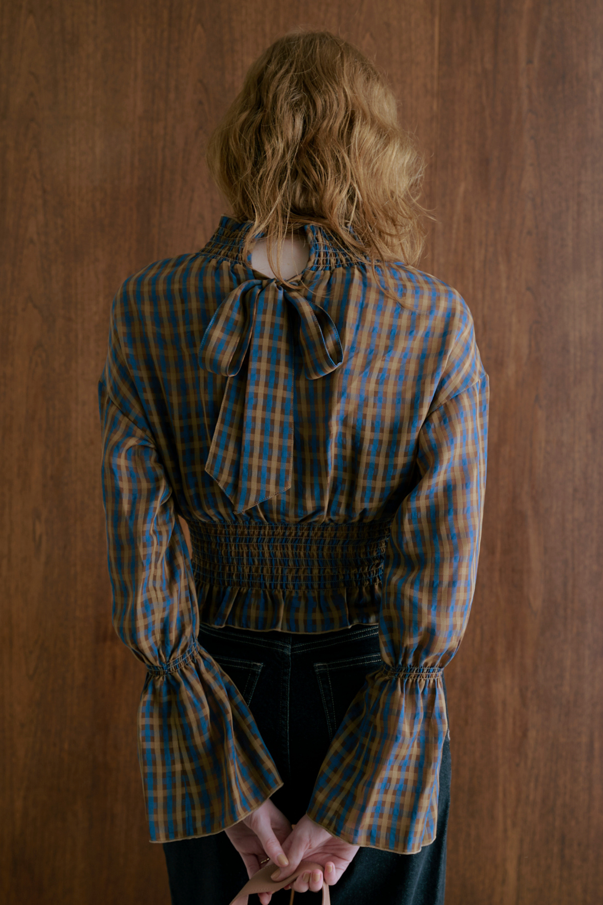 Shirring Check Blouse – Lil Ambition