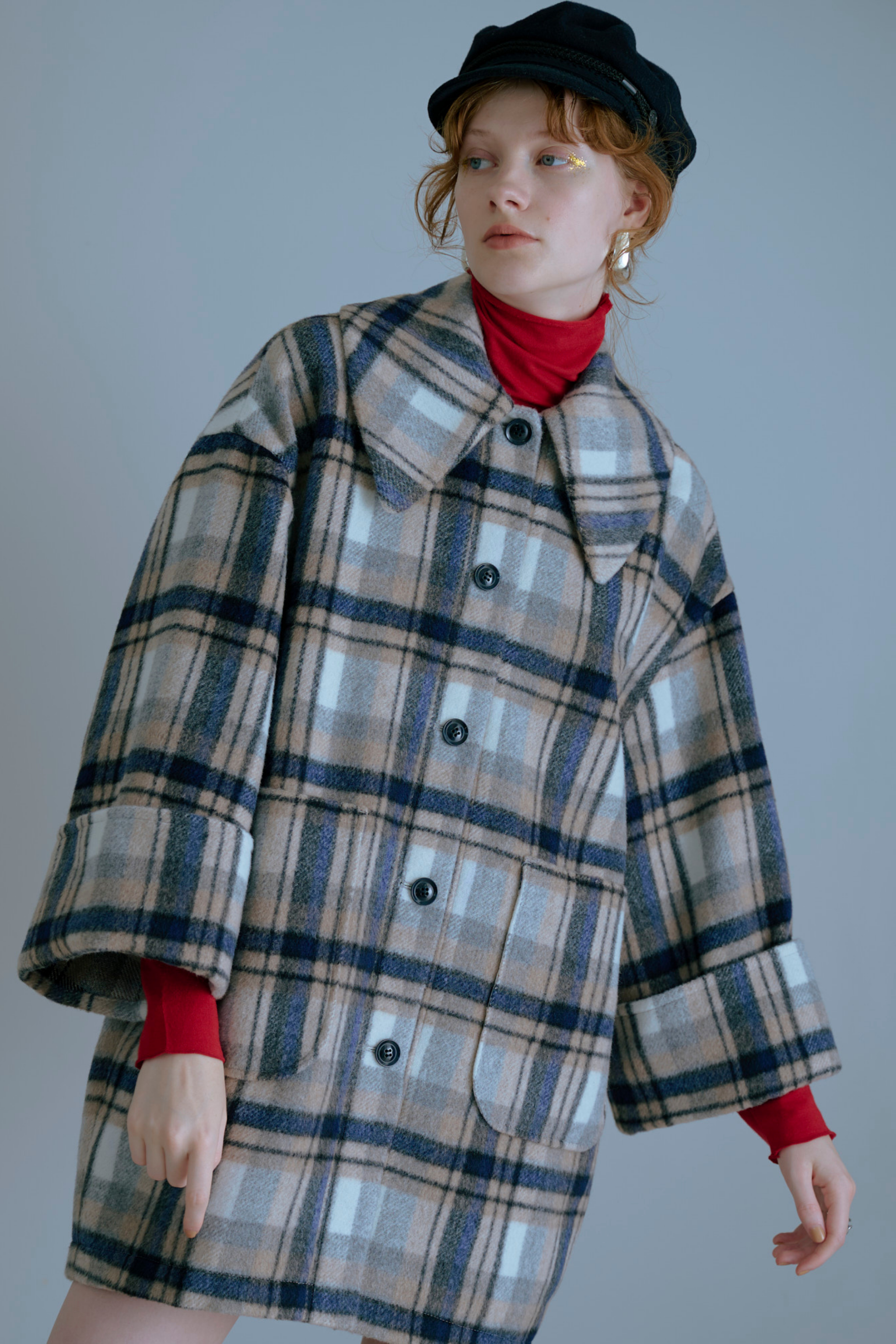 Wide Sleeve Check Coat チェックコート