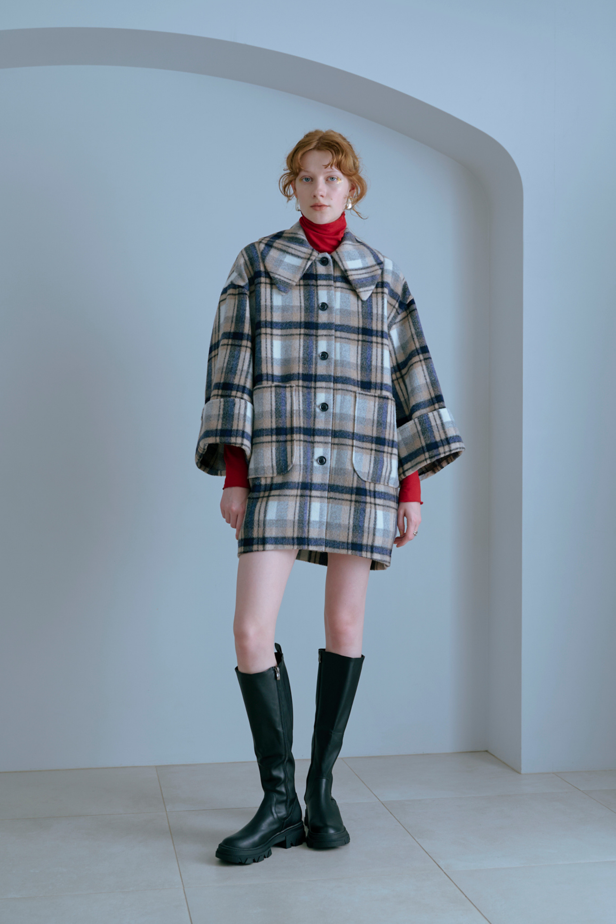 Wide Sleeve Check Coat チェックコート