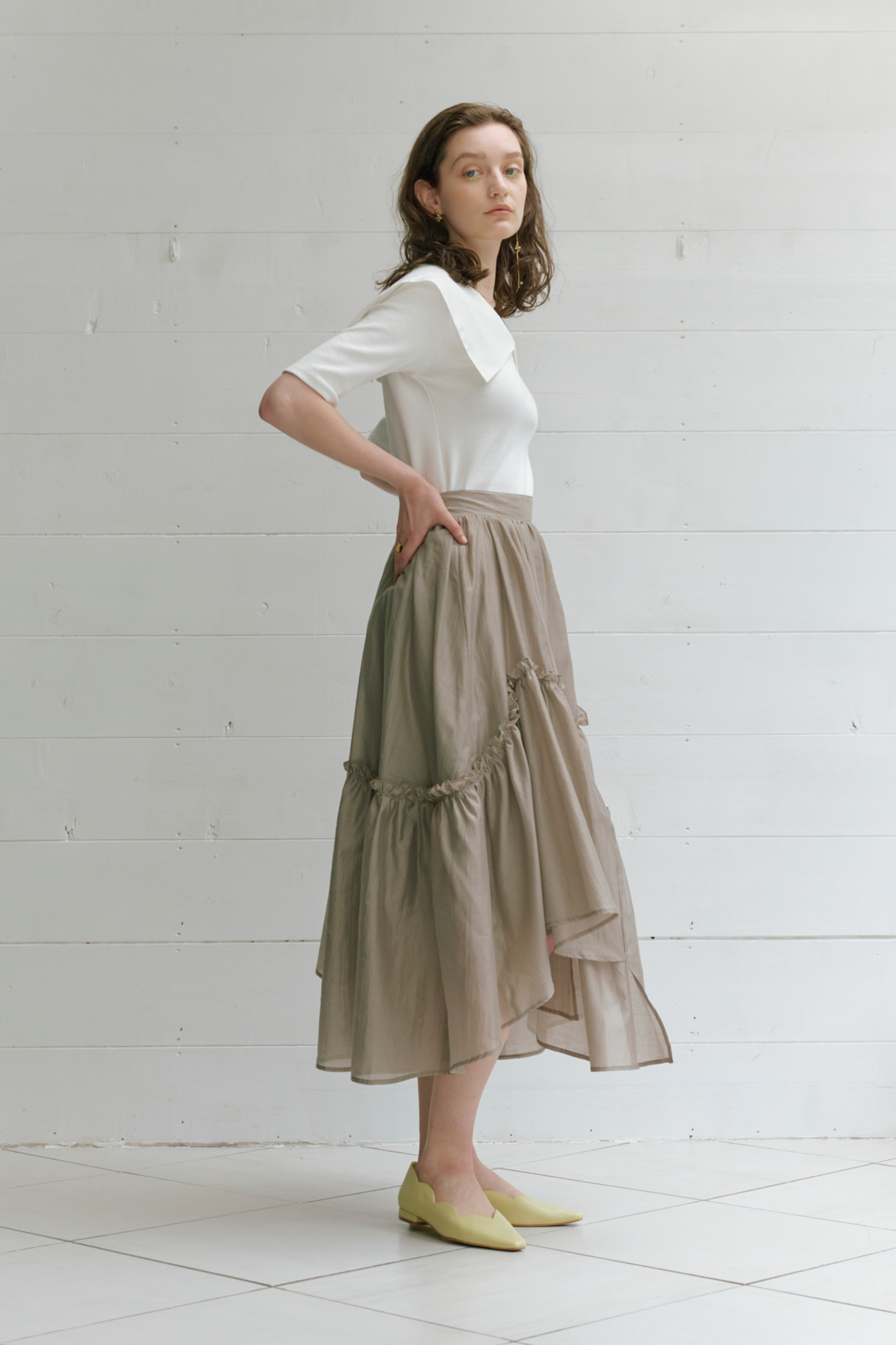 即日発送QR付Mel gather skirt 新品タグ付き ANDMARY】Mel gather skirt